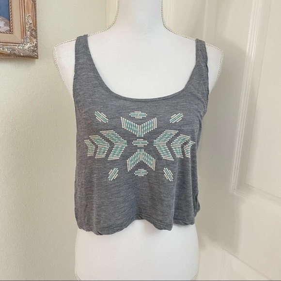 Brandy Melville Grey Crop Tank Tribal Design OS - Picture 1 of 6